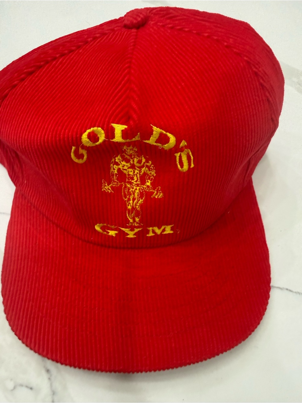 Vintage Gold’s Gym Red Corduroy and Black Cotton Rhinestoned Baseball Cap